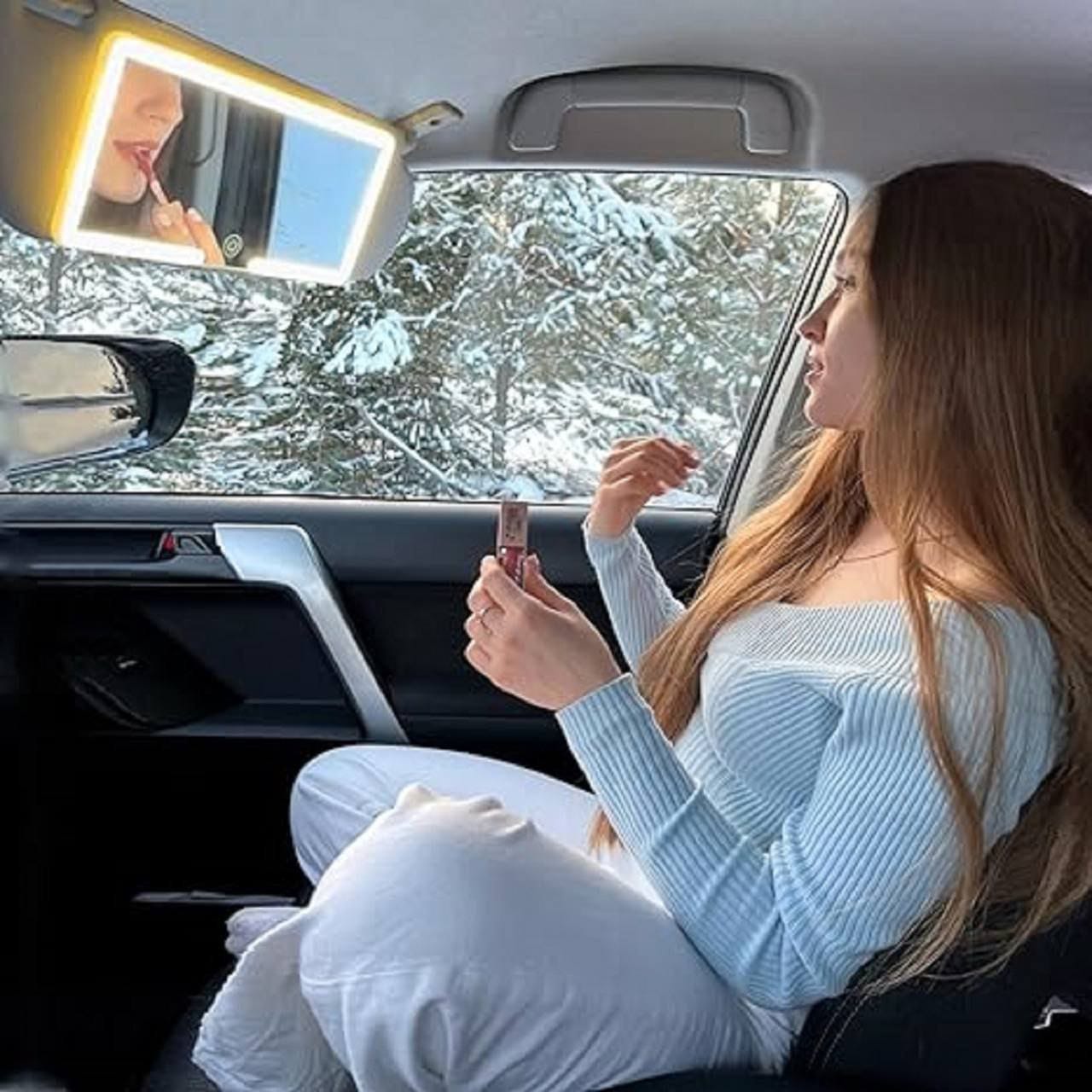 Car Vanity Mirror – Touch Light Rechargeable LED For Makeup