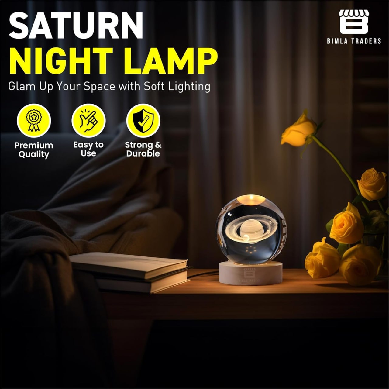 3D Moon Crystal Ball Lamp – LED Night Light with Wooden Base