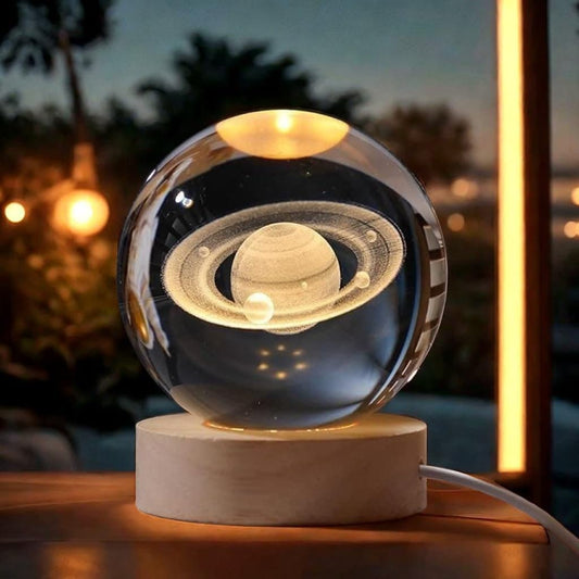 3D Moon Crystal Ball Lamp – LED Night Light with Wooden Base