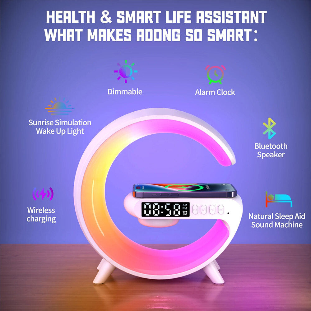 G-Shape LED Display Wireless Speaker Lamp  with Clock